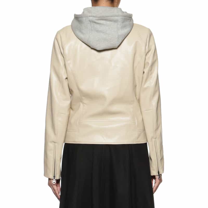 BARNEYS NEW YORK ウォッシャブル フード付きライダースジャケット IVORY