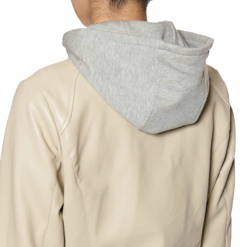 BARNEYS NEW YORK ウォッシャブル フード付きライダースジャケット IVORY