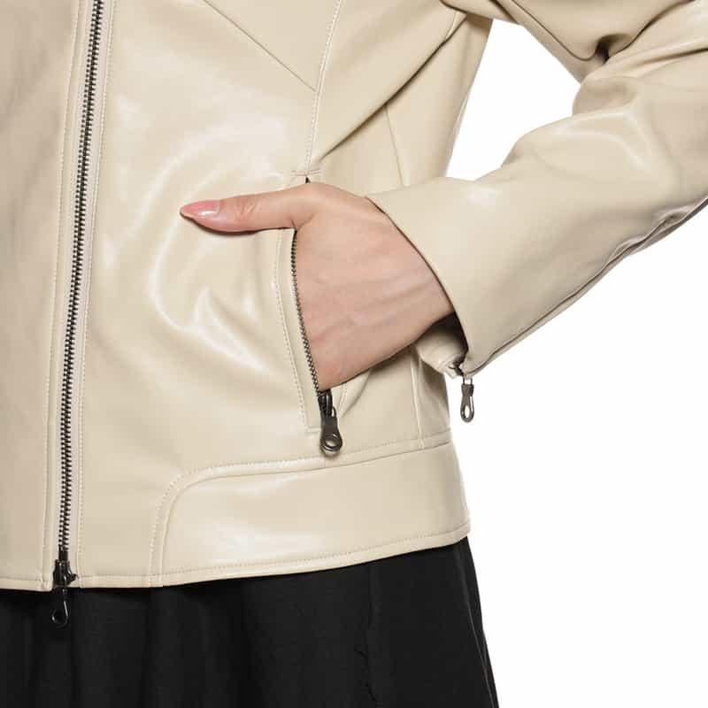 BARNEYS NEW YORK ウォッシャブル フード付きライダースジャケット IVORY