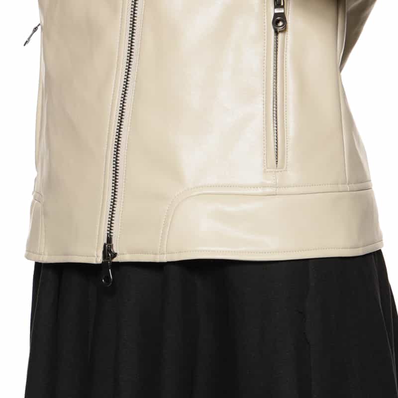 BARNEYS NEW YORK ウォッシャブル フード付きライダースジャケット IVORY