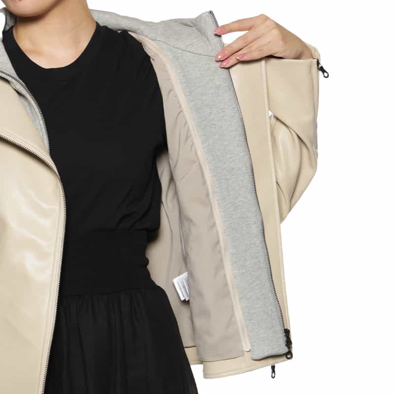 BARNEYS NEW YORK ウォッシャブル フード付きライダースジャケット IVORY