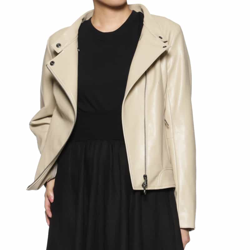 BARNEYS NEW YORK ウォッシャブル フード付きライダースジャケット IVORY