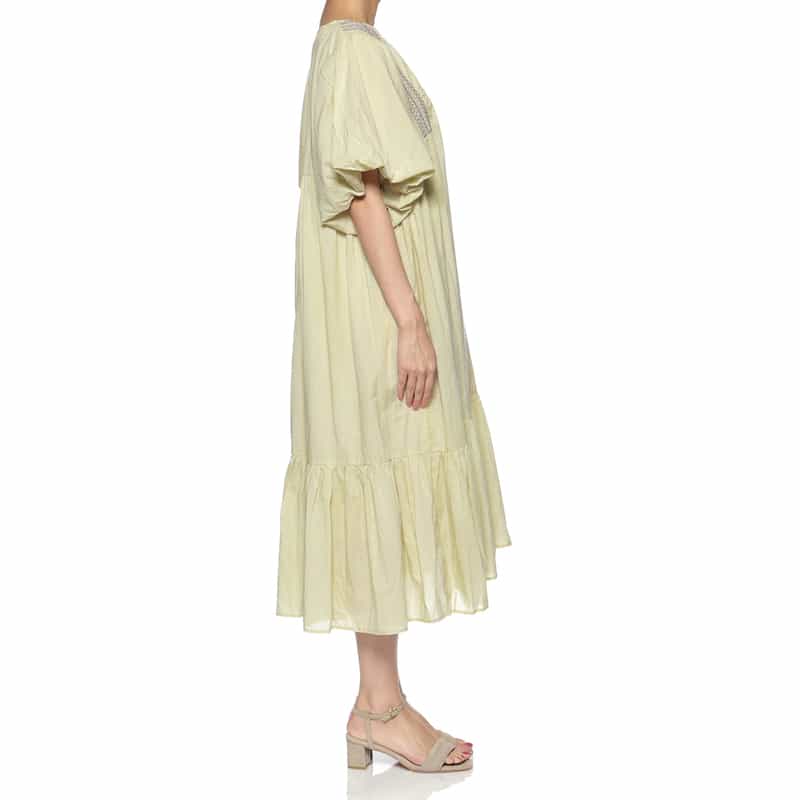 BARNEYS NEW YORK ウォッシャブル エンブロイダリースモックドレス BEIGE