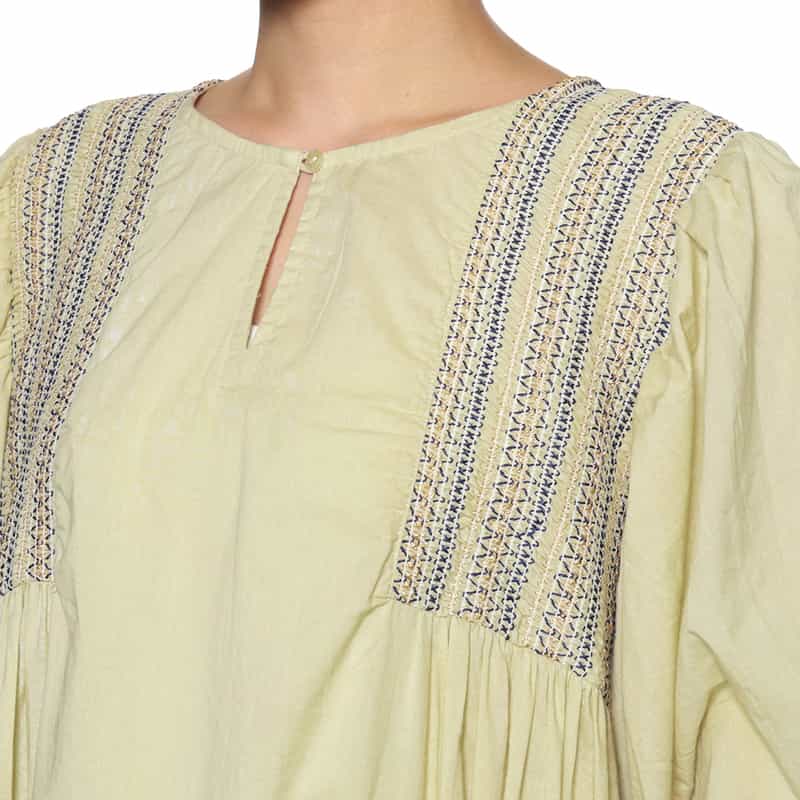 BARNEYS NEW YORK ウォッシャブル エンブロイダリースモックドレス BEIGE