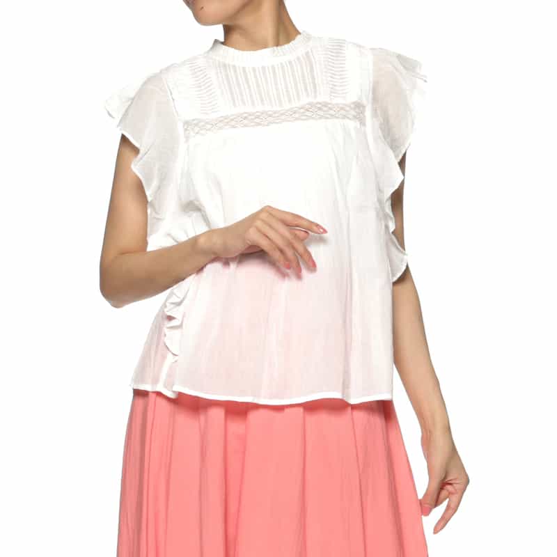 BARNEYS NEW YORK ウォッシャブル 刺繍入りブラウス WHITE