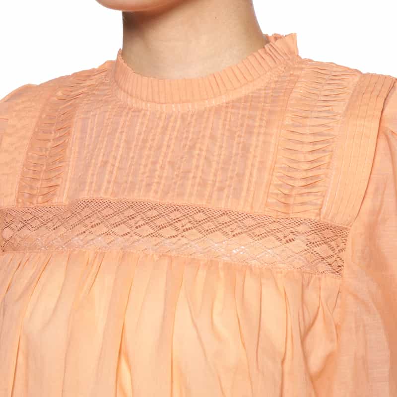 BARNEYS NEW YORK ウォッシャブル 刺繍入りブラウス ORANGE