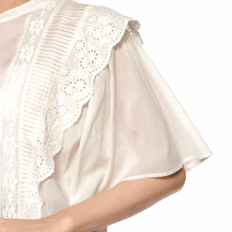 BARNEYS NEW YORK ウォッシャブル フリルレース シアーブラウス WHITE