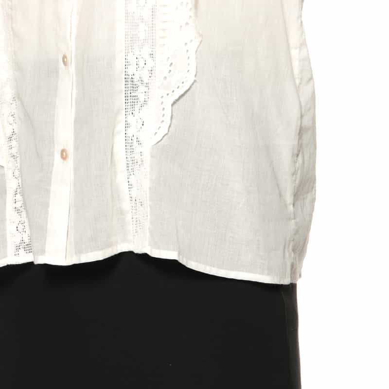 BARNEYS NEW YORK ウォッシャブル フリルレース シアーブラウス WHITE