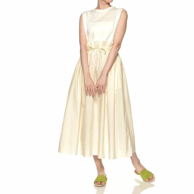 BARNEYS NEW YORK ウォッシャブル ドローコード付ドレス WHITE