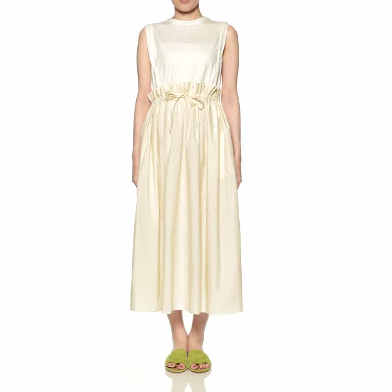 BARNEYS NEW YORK ウォッシャブル ドローコード付ドレス WHITE