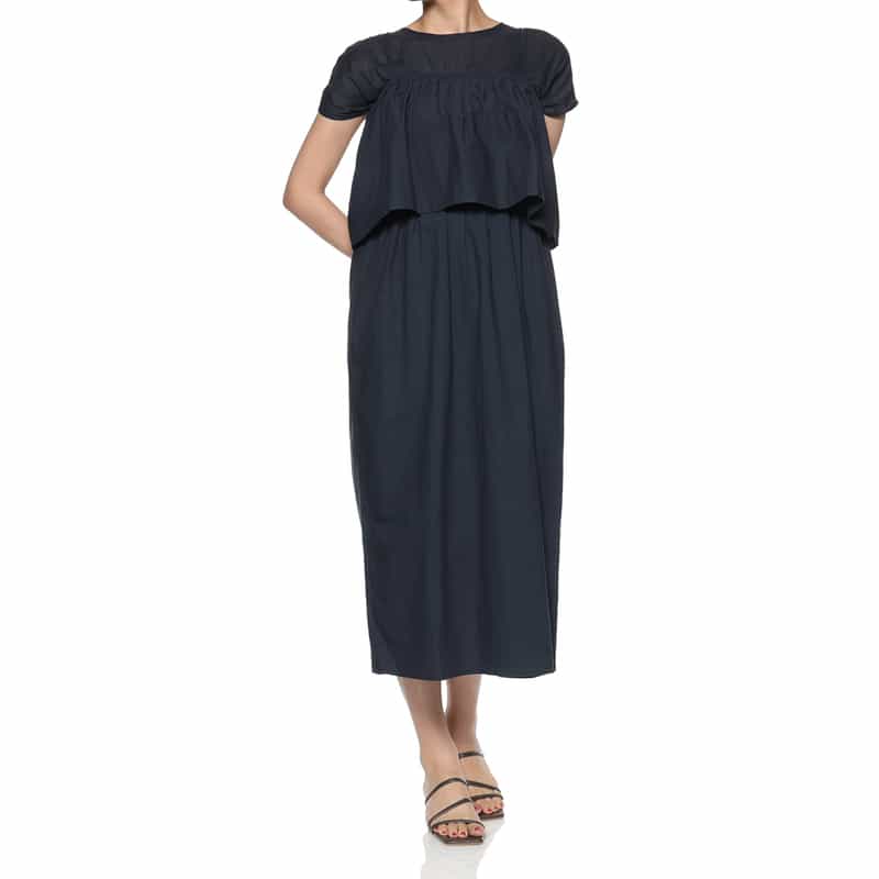 BARNEYS NEW YORK ウォッシャブル キャミソール付きキャップスリーブドレス NAVY