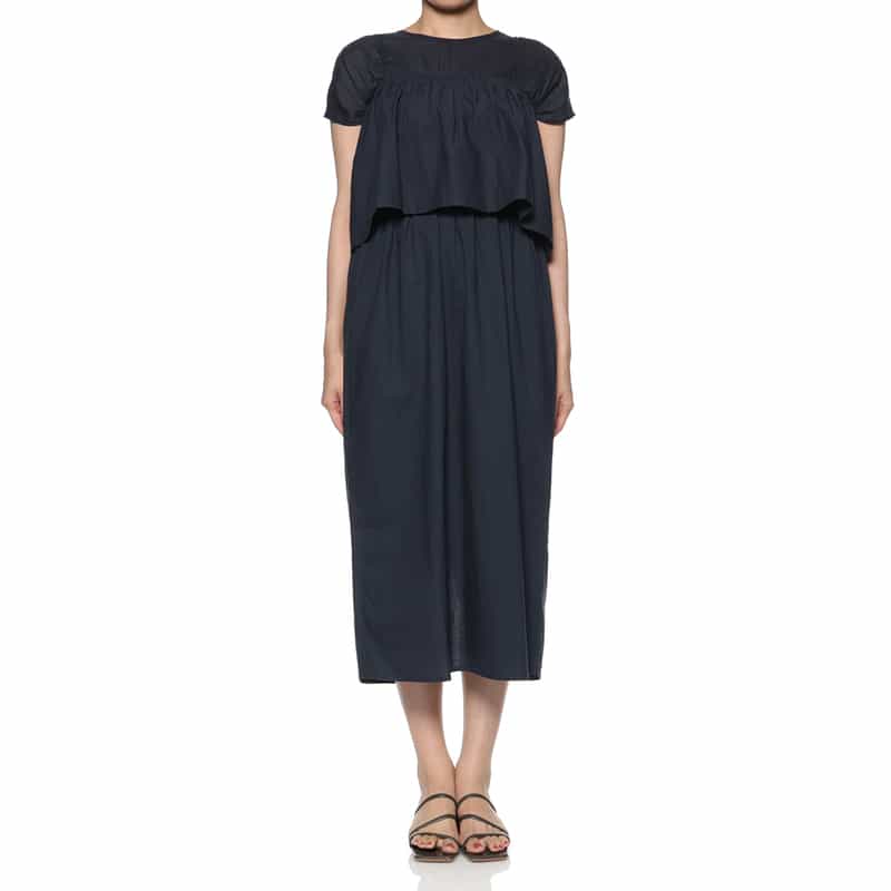 BARNEYS NEW YORK ウォッシャブル キャミソール付きキャップスリーブドレス NAVY