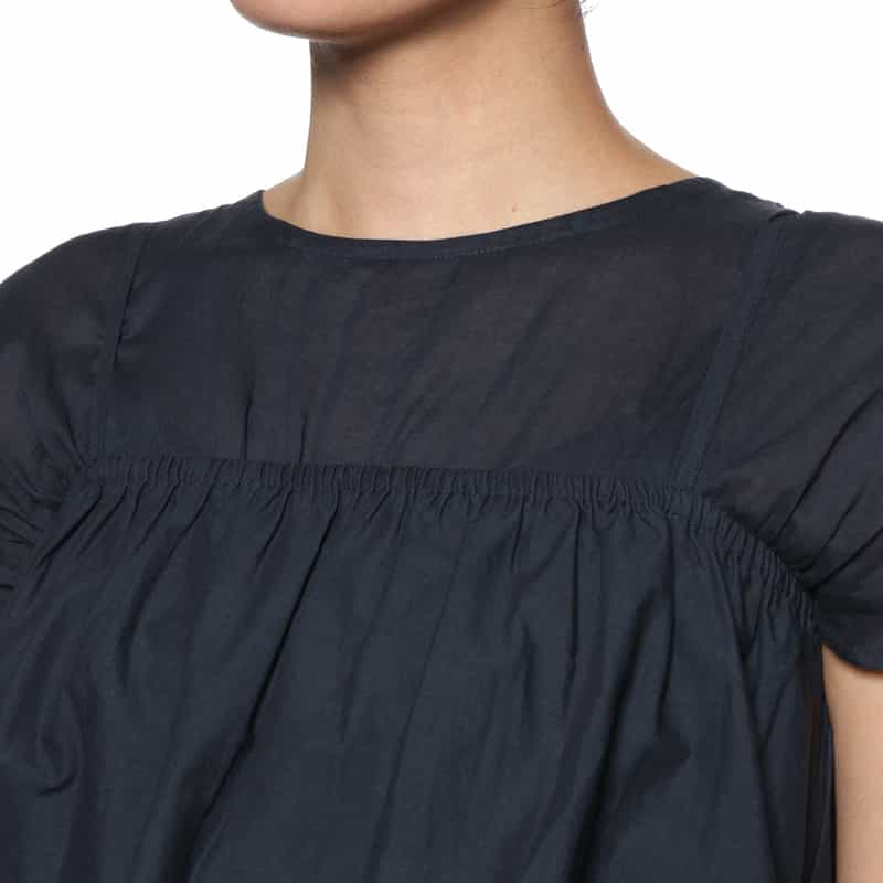 BARNEYS NEW YORK ウォッシャブル キャミソール付きキャップスリーブドレス NAVY