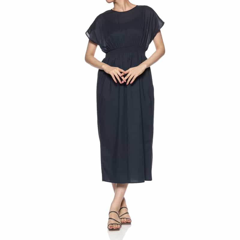 BARNEYS NEW YORK ウォッシャブル キャミソール付きキャップスリーブドレス NAVY