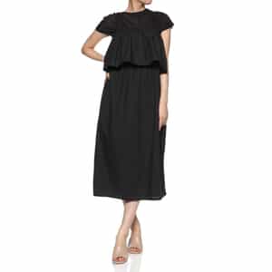 BARNEYS NEW YORK 黒ドレス フレアスリーブ ウォッシャブル キャミソール付きキャップスリーブドレス