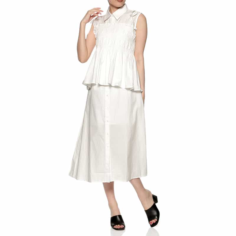BARNEYS NEW YORK ウォッシャブル ビスチェ付きシャツドレス WHITE