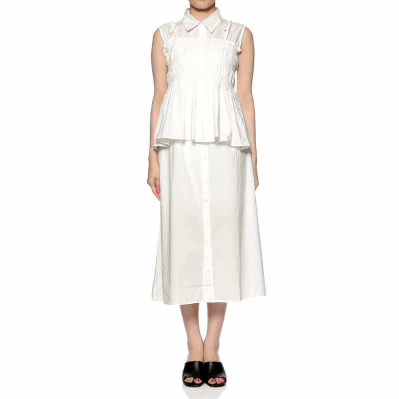 BARNEYS NEW YORK ウォッシャブル ビスチェ付きシャツドレス WHITE