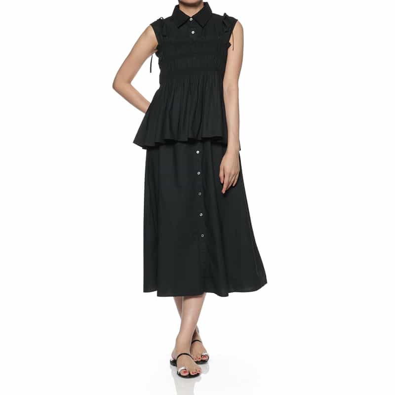 BARNEYS NEW YORK ウォッシャブル ビスチェ付きシャツドレス BLACK