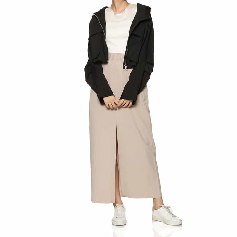 COGTHEBIGSMOKE ジャージー素材 ドローコード付きフロントスリットスカート LT BEIGE