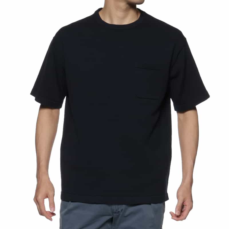 BARNEYS NEW YORK コットン素材ポケット付きニットTシャツ NAVY
