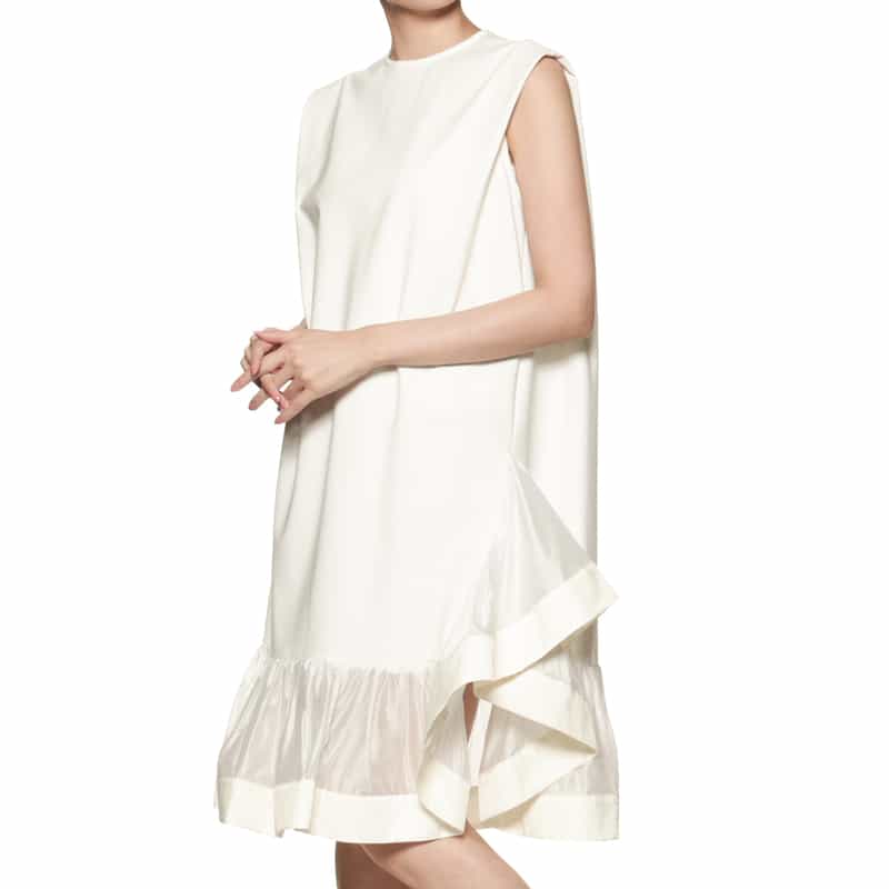 BARNEYS NEW YORK シアーラッフルヘムドレス WHITE