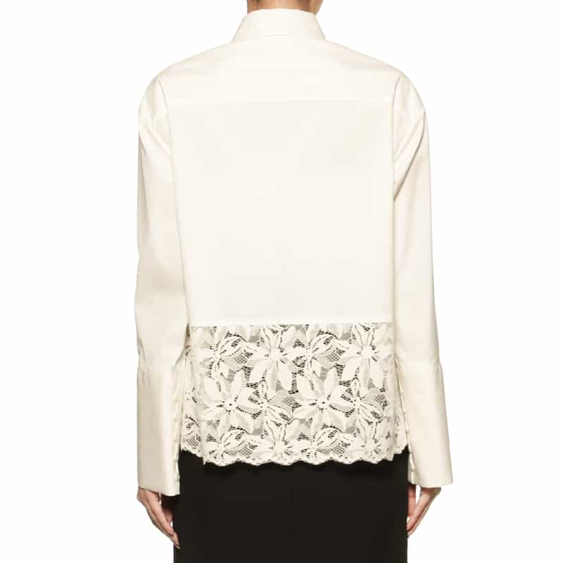 BARNEYS NEW YORK ウォッシャブル レース切替シャツ WHITE