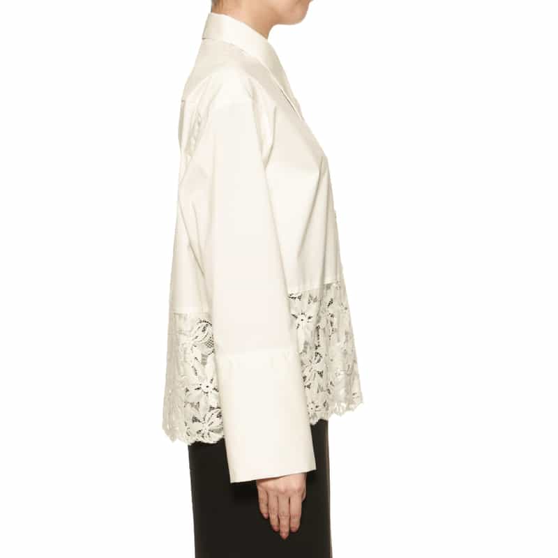 BARNEYS NEW YORK ウォッシャブル レース切替シャツ WHITE