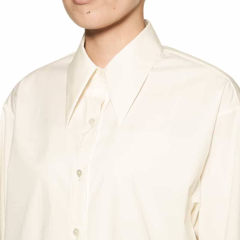 BARNEYS NEW YORK ウォッシャブル レース切替シャツ WHITE