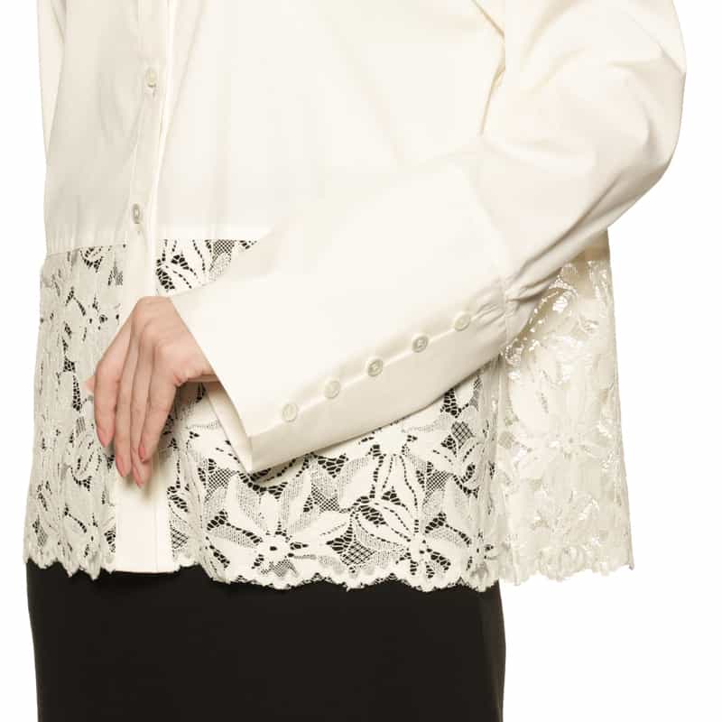 BARNEYS NEW YORK ウォッシャブル レース切替シャツ WHITE