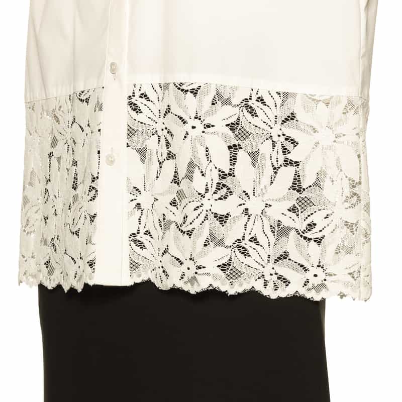 BARNEYS NEW YORK ウォッシャブル レース切替シャツ WHITE