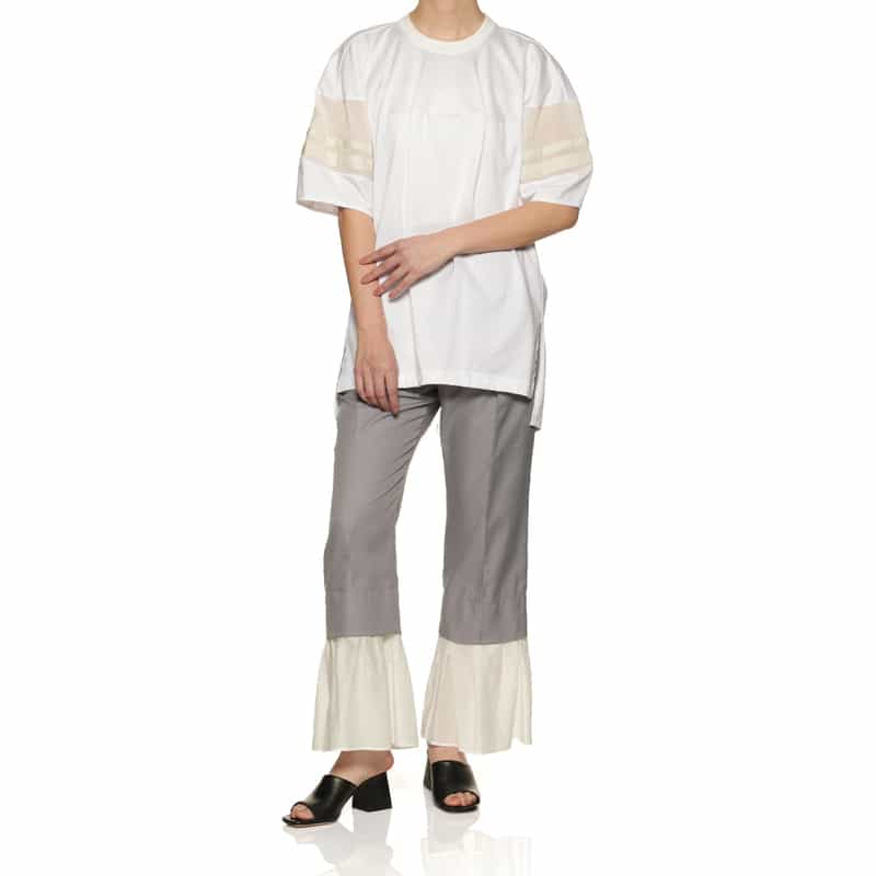 BARNEYS NEW YORK ウォッシャブル ラインスリーブ チュニックプルオーバー WHITE