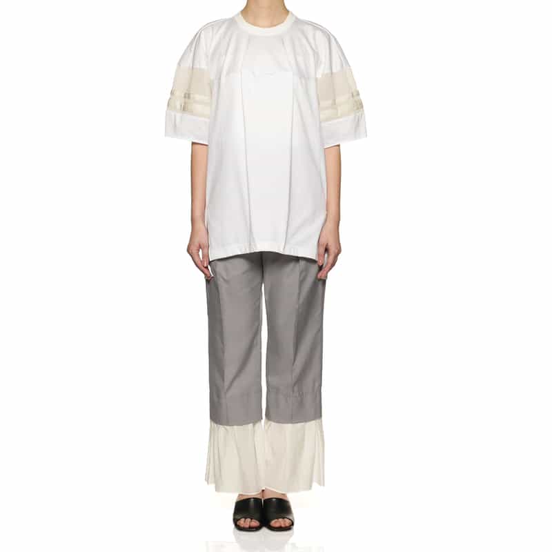 BARNEYS NEW YORK ウォッシャブル ラインスリーブ チュニックプルオーバー WHITE