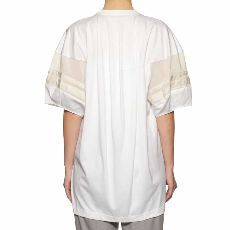 BARNEYS NEW YORK ウォッシャブル ラインスリーブ チュニックプルオーバー WHITE