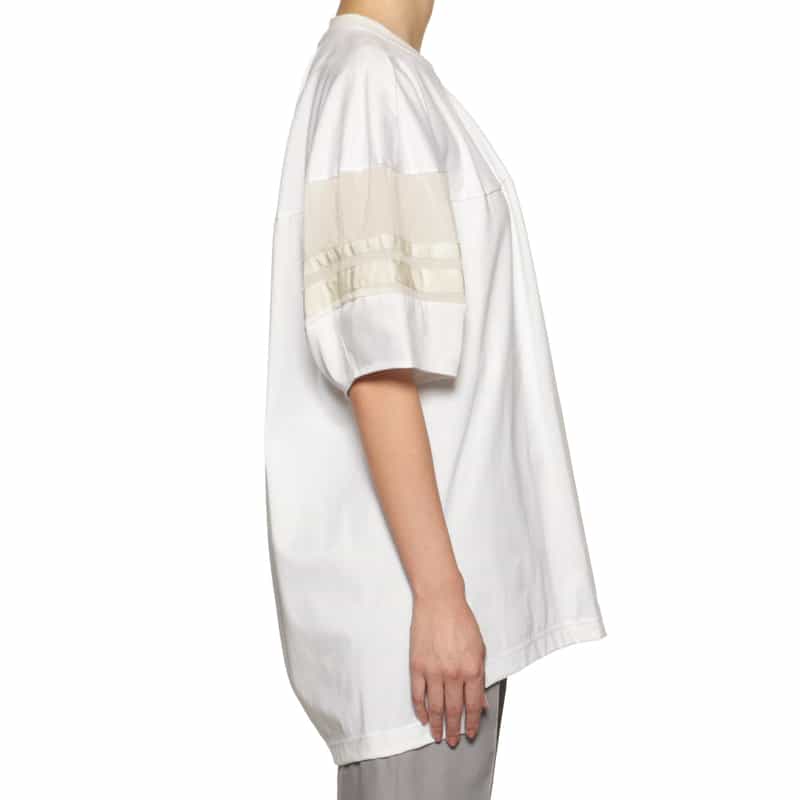 BARNEYS NEW YORK ウォッシャブル ラインスリーブ チュニックプルオーバー WHITE