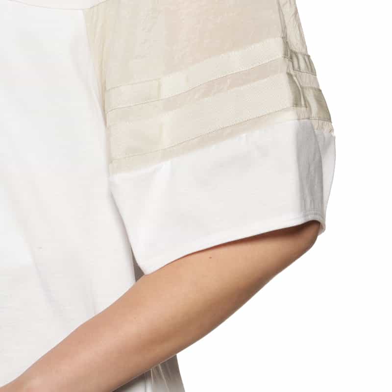 BARNEYS NEW YORK ウォッシャブル ラインスリーブ チュニックプルオーバー WHITE