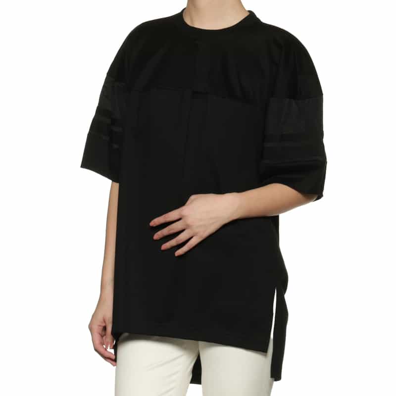 BARNEYS NEW YORK ウォッシャブル ラインスリーブ チュニックプルオーバー BLACK