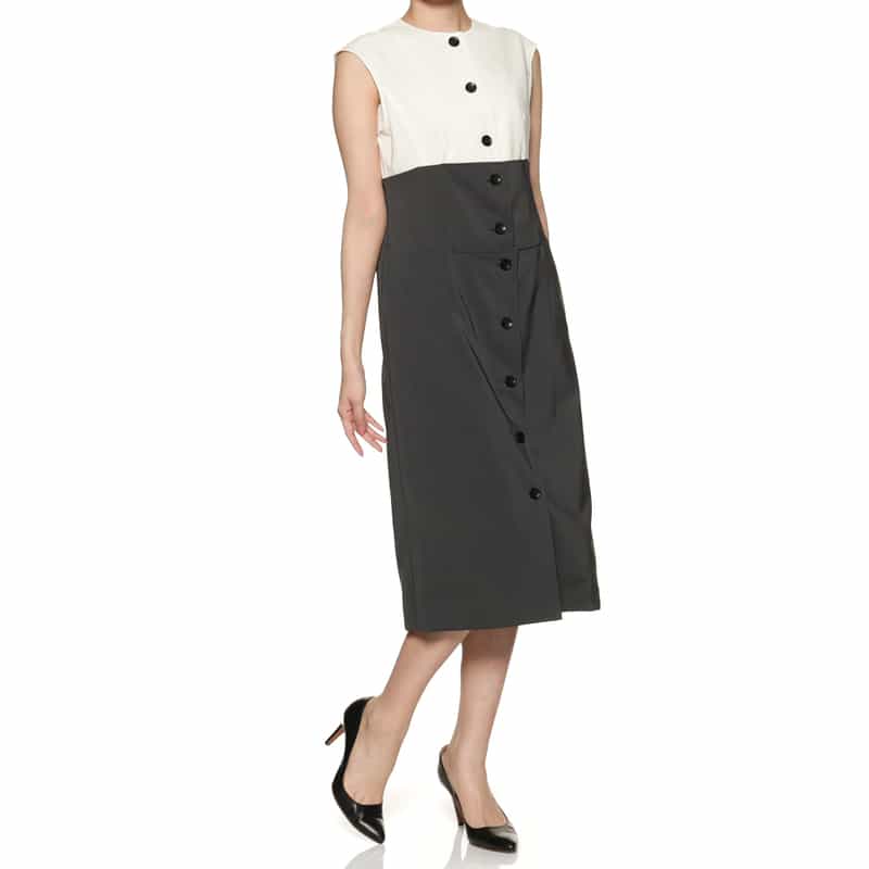 BARNEYS NEW YORK バイカラーノースリーブドレス WHITE