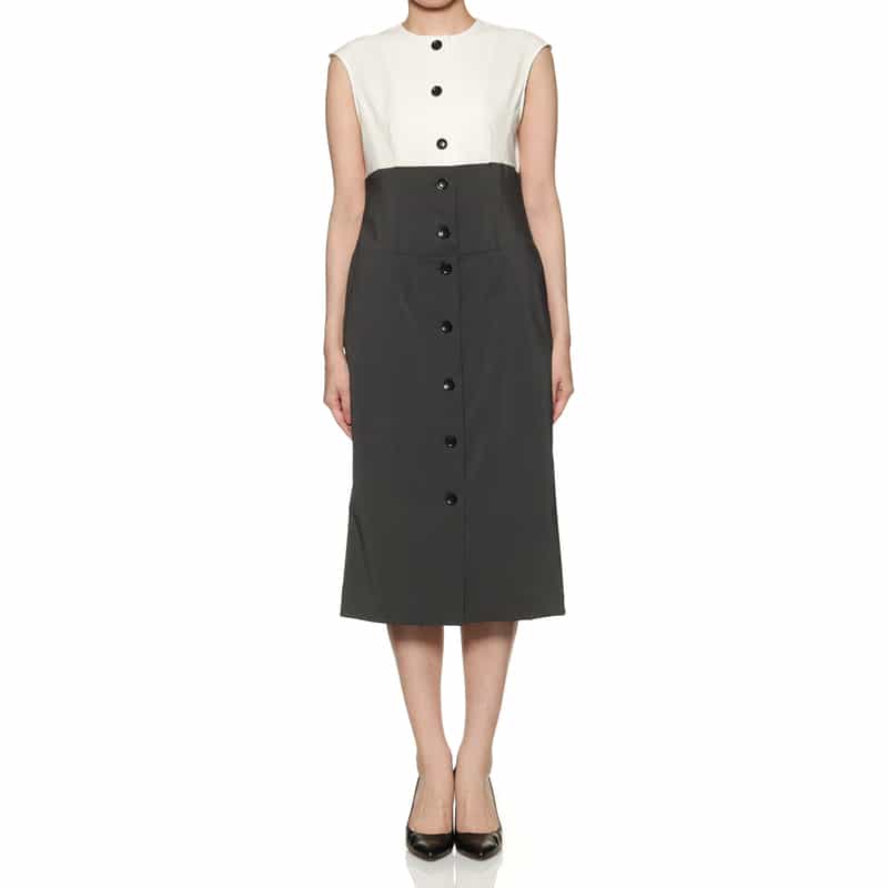 BARNEYS NEW YORK バイカラーノースリーブドレス WHITE