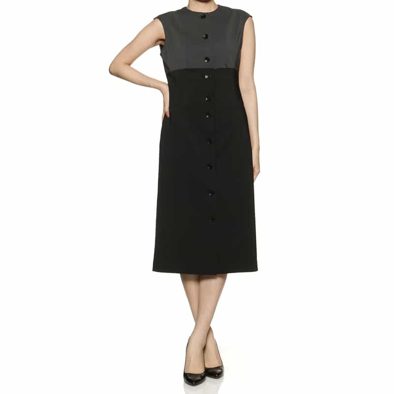 BARNEYS NEW YORK バイカラーノースリーブドレス BLACK