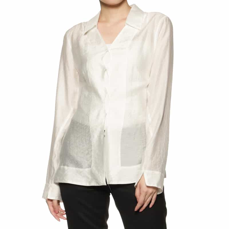 BARNEYS NEW YORK シアー素材フロントホックブラウス WHITE