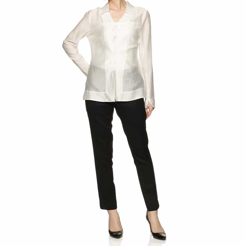 BARNEYS NEW YORK シアー素材フロントホックブラウス WHITE