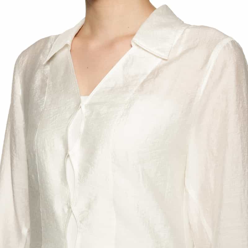 BARNEYS NEW YORK シアー素材フロントホックブラウス WHITE