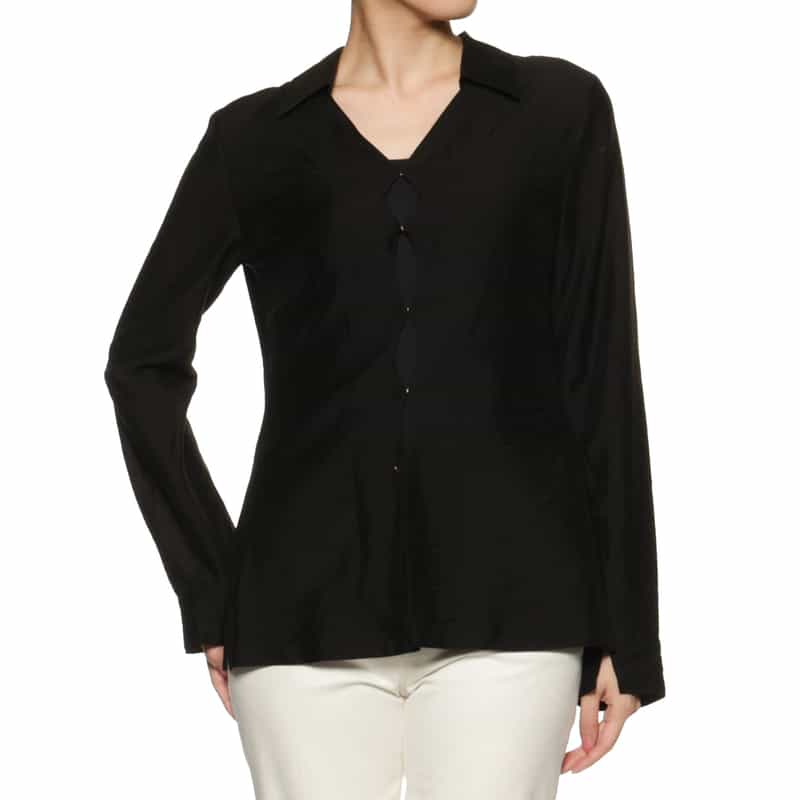 BARNEYS NEW YORK シアー素材フロントホックブラウス BLACK