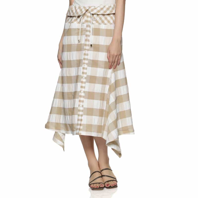 BARNEYS NEW YORK ウォッシャブル アシンメトリー ギンガムチェック柄スカート BEIGE