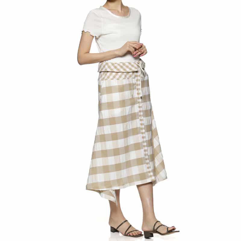 BARNEYS NEW YORK ウォッシャブル アシンメトリー ギンガムチェック柄スカート BEIGE