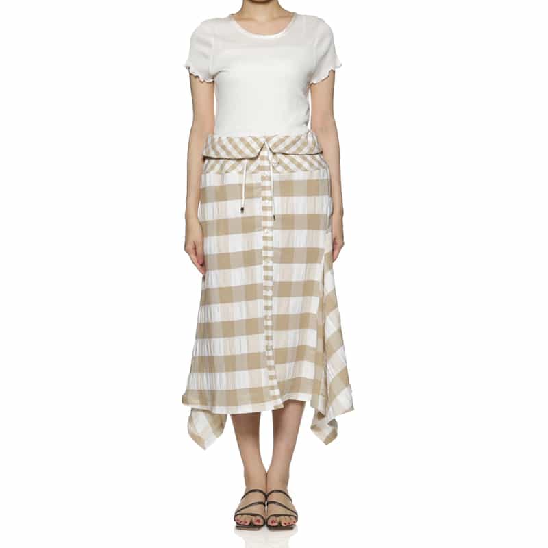 BARNEYS NEW YORK ウォッシャブル アシンメトリー ギンガムチェック柄スカート BEIGE