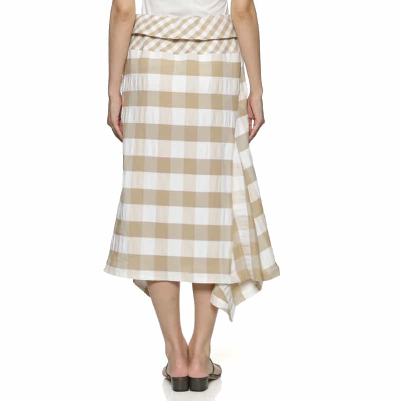 BARNEYS NEW YORK ウォッシャブル アシンメトリー ギンガムチェック柄スカート BEIGE