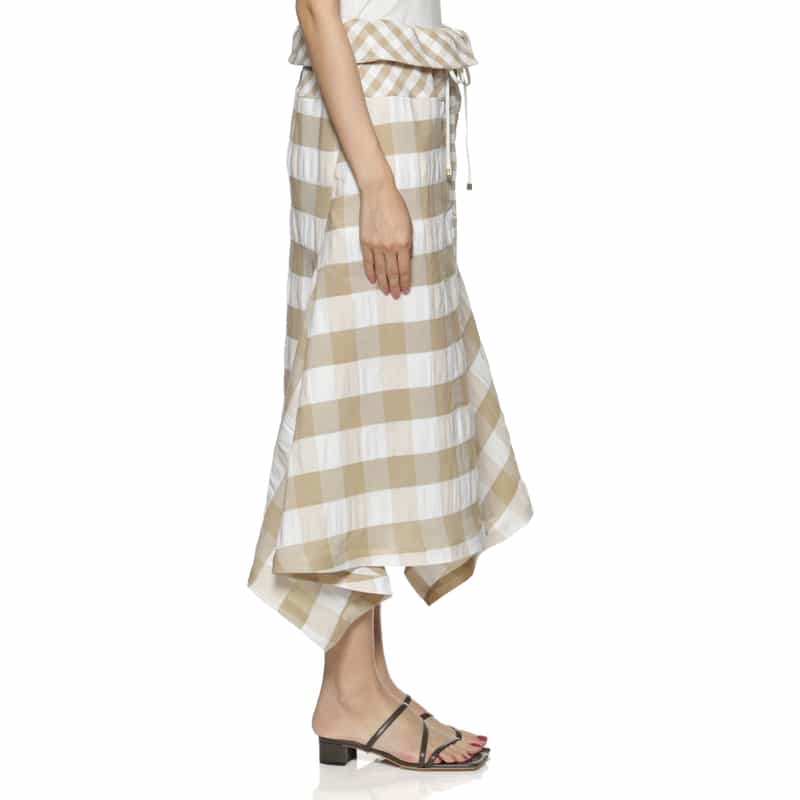 BARNEYS NEW YORK ウォッシャブル アシンメトリー ギンガムチェック柄スカート BEIGE
