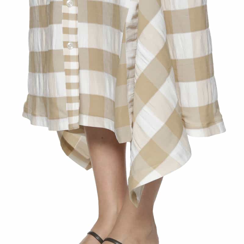 BARNEYS NEW YORK ウォッシャブル アシンメトリー ギンガムチェック柄スカート BEIGE