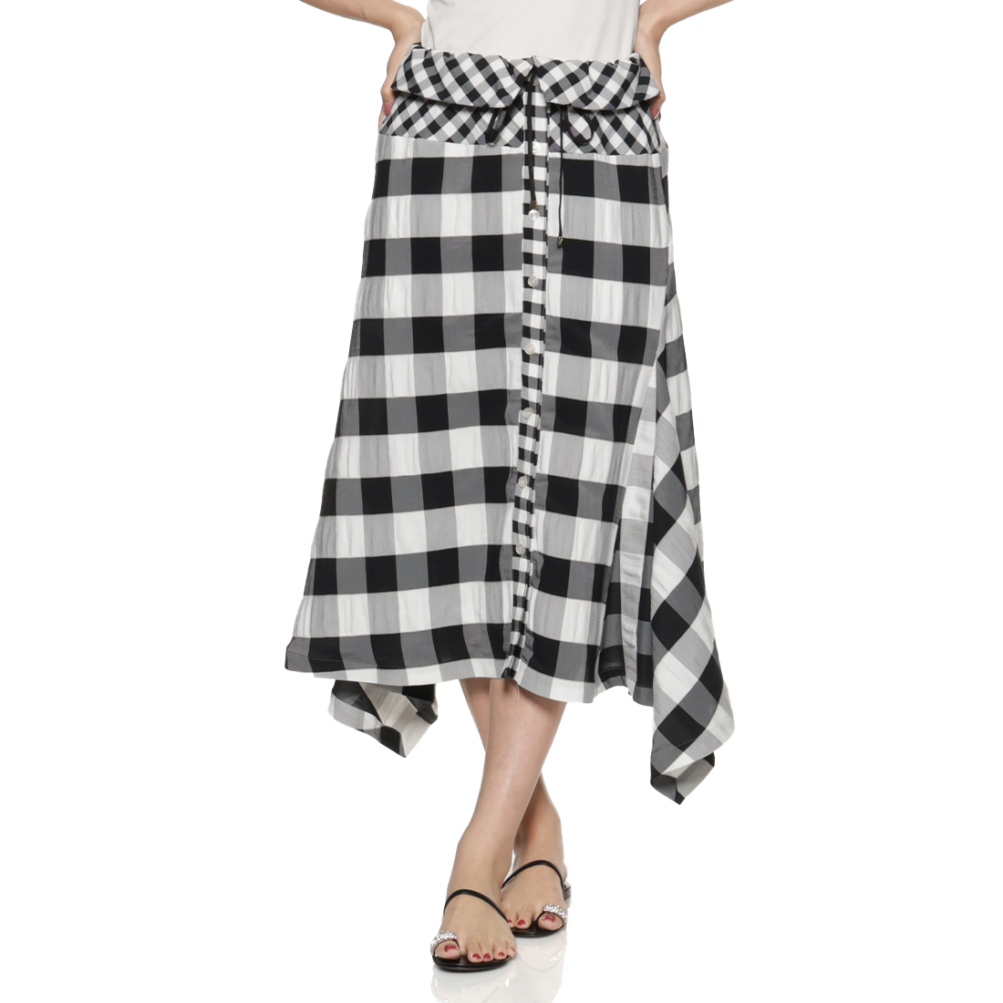 ウォッシャブル アシンメトリー ギンガムチェック柄スカート